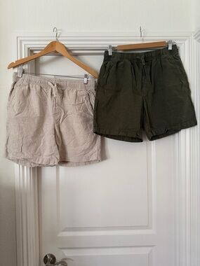 Linen Blend Jogger Shorts - Taupe & Olive